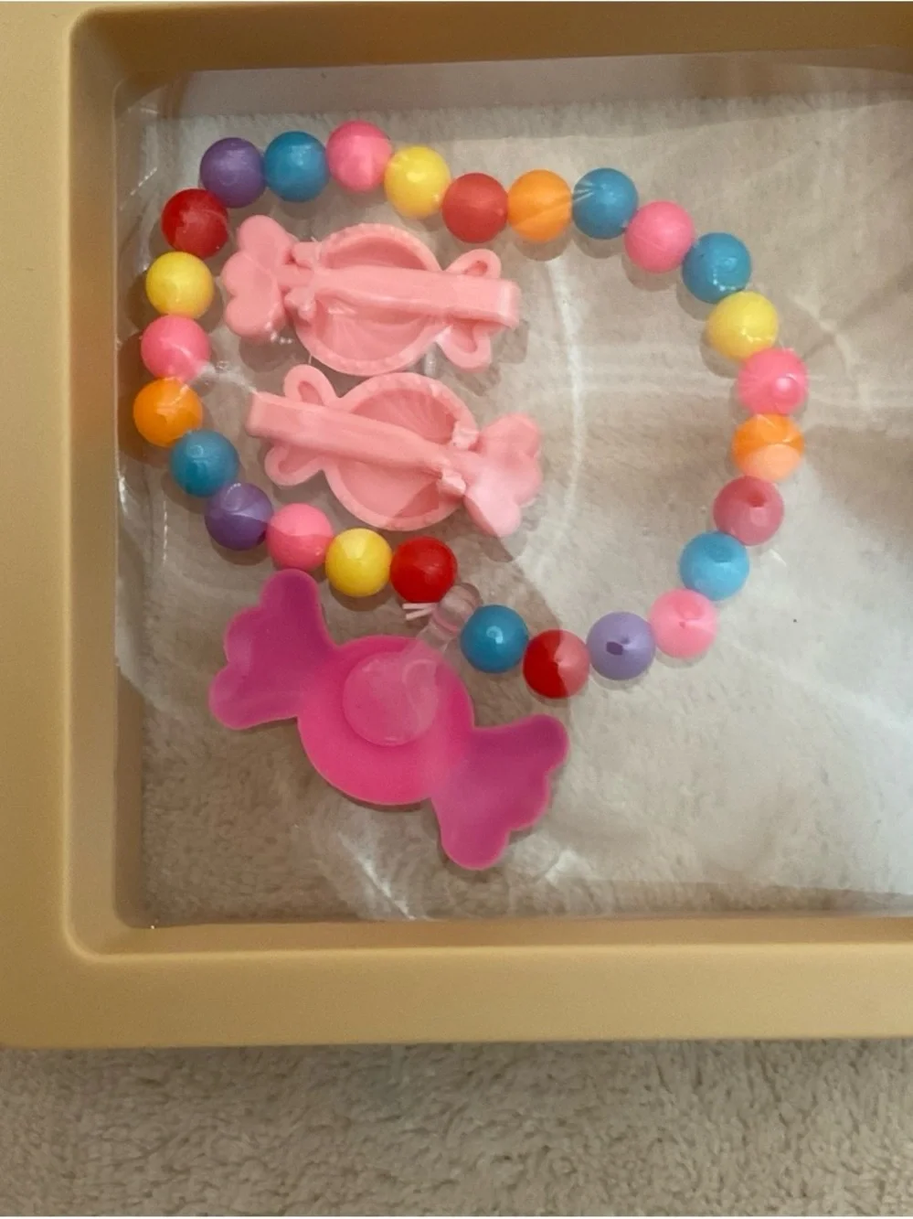 Pink Candy Charm Kids Bracelet and Necklace Set - Multicolor Beads